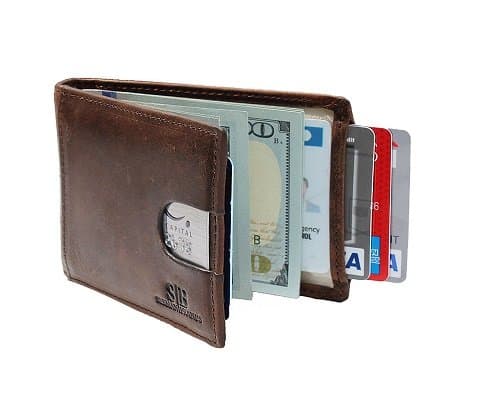 RFID Blocking Bifold Genuine Leather Front Pocket Wallet