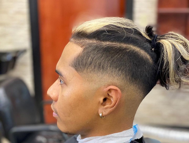 Fade Haircut Bleach Top Ponytail