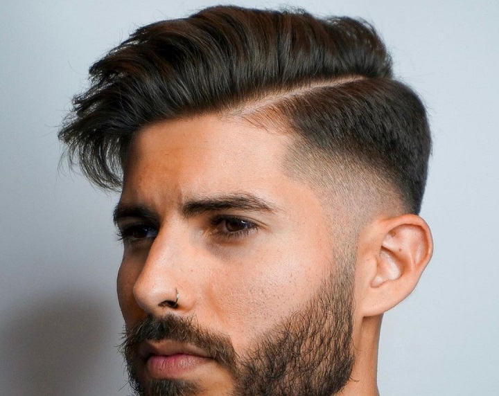Dark Brown Hair and Side Part Haircut for Gay Men