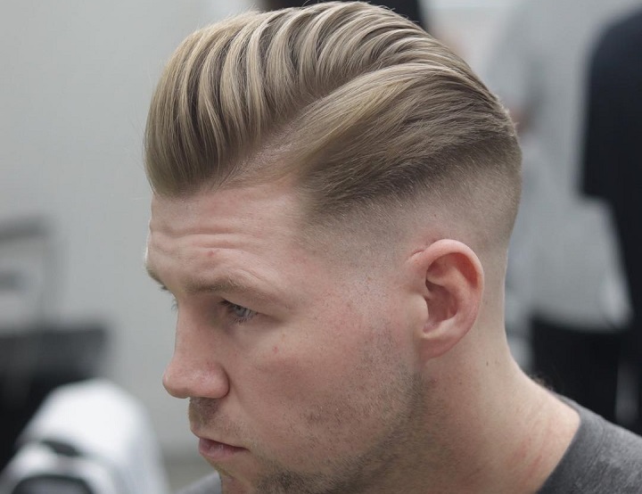 High Skin Fade and Comb Over Pomp and Part