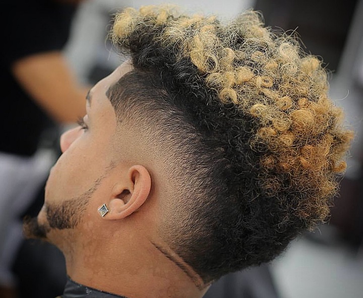 Bleached Afro Temple Fade Hairstyle