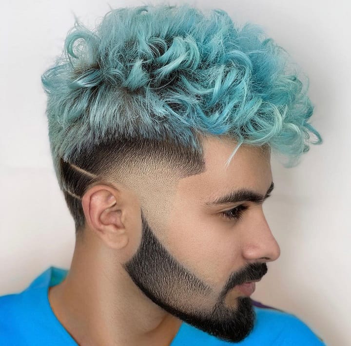 Light Blue Quiffcurly long hair undercut
long curly hair undercut men
low fade krullen
