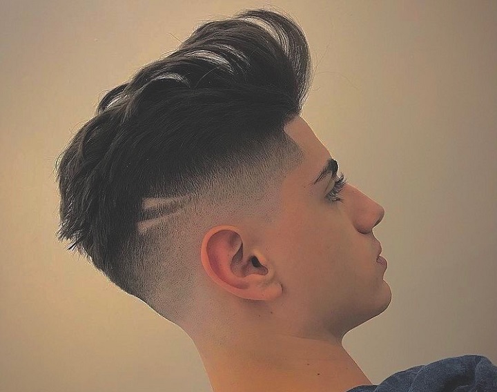 Quiff And Two Short Lineshairstyles for men line
high fade with line design
letter a design hair cut
