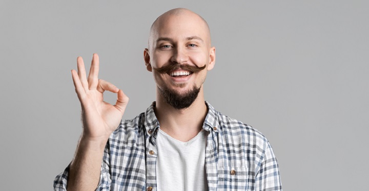 Bald Man With Mustache Showing Okay Sign