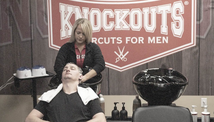 Hairstylists Washing Man's Hair in Knockouts Salon