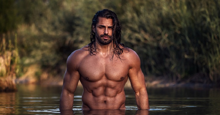 Muscled Bearded Man With Long Hair