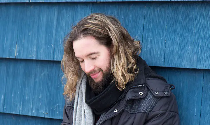 Bearded Man With Long Blonde Brown Highlighted Hair and Beard