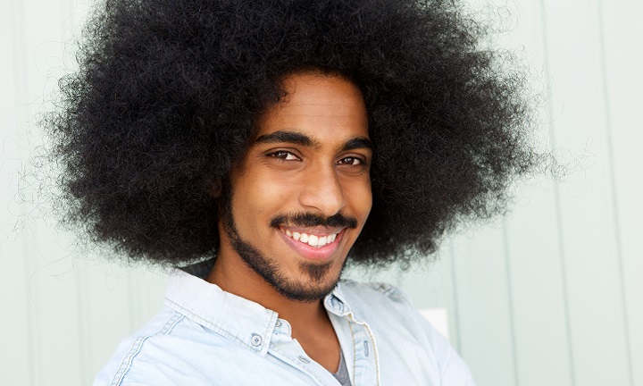 Smiling Afro American Man With Big Messy Black Hair