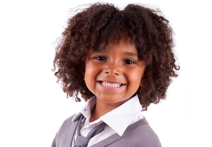 Smiling Black Boy With Messy Curly Afro Hair