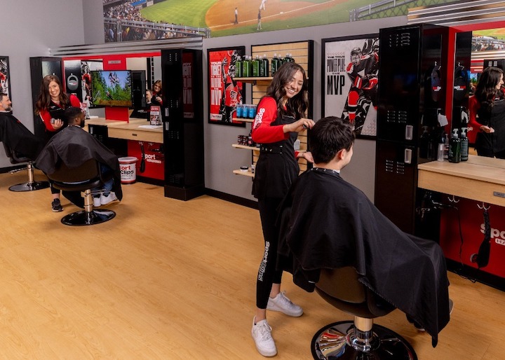 Smiling Lady Hairstylists Working With Customers of Sport Cuts Haircuts