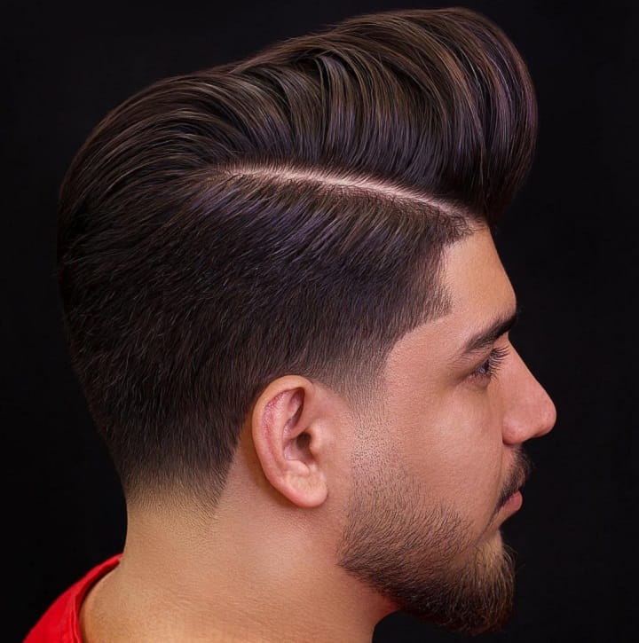Taper Fade Pomp With Stubble