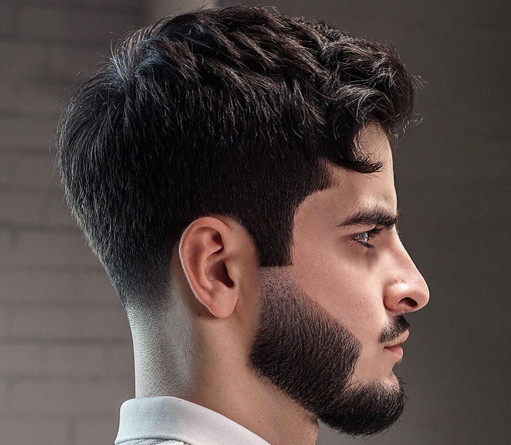 Wavy Tapered Crop Hairstyle With Beard