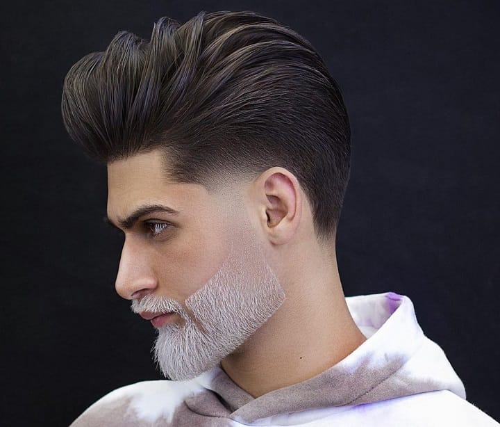 White Full Stubble Fade And Pompadour
