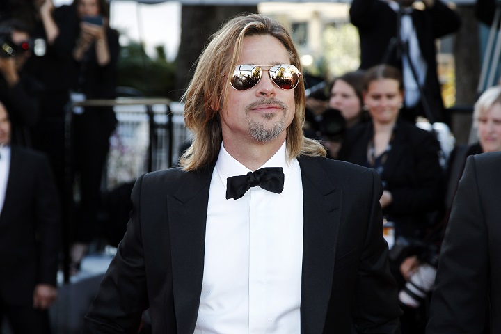 Brad Pitt With Long Blonde Hair Goatee and Sunglasses