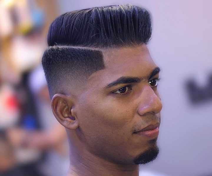 Classic Pompadour With a Hard Part Haircut