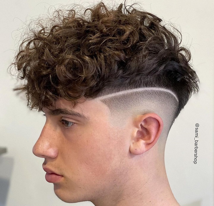 Curly Fringe And Fade Cut Line