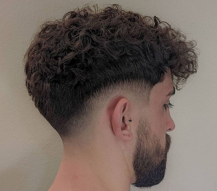 Drop Fade With Short Curly Top and Beard 