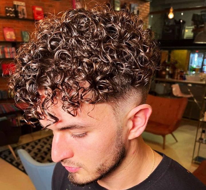 Long Curly Fringe With High Fade and Beard 