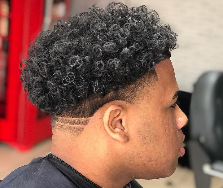Low Curly Hair Fades With Shape Up and Part 
