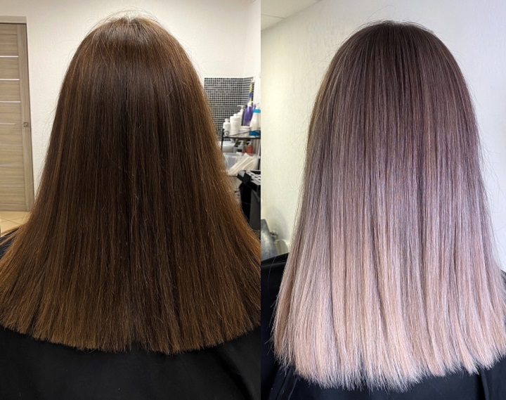 Hair Without and With Balayage