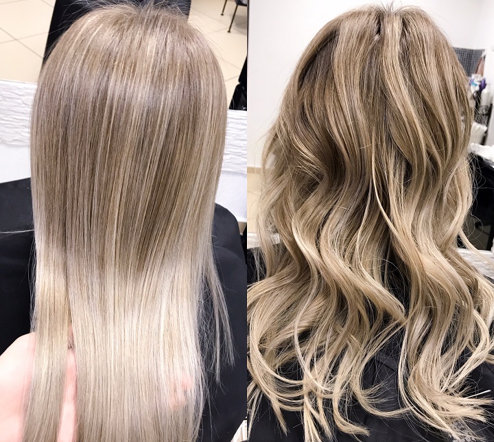 Woman With Before and After Balayage