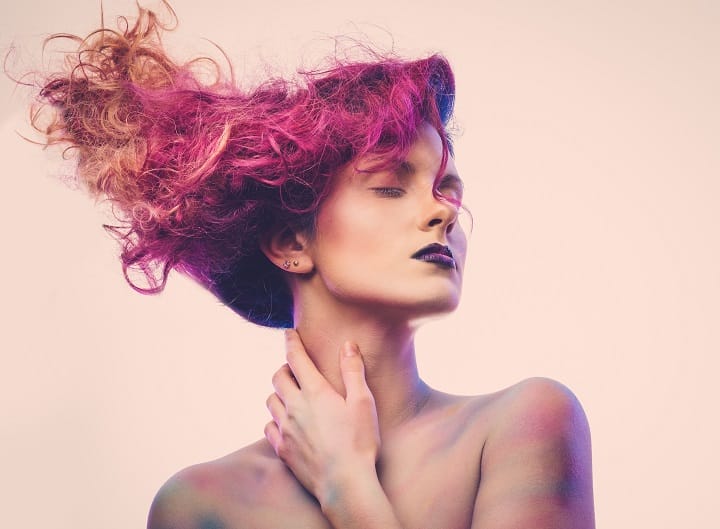 Girl With a Wavy Pink Galaxy Hair