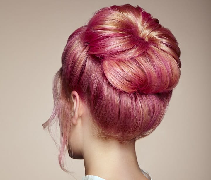 Gentle Rose Gold Lob Bun Hairstyle Example
