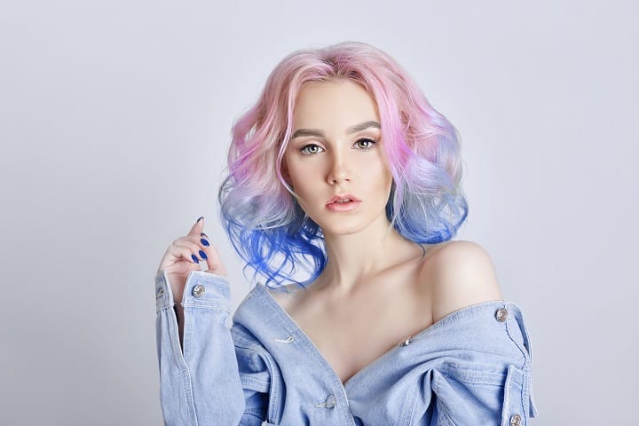 Woman With a Lilac and Baby Pink Dip Dye Hairstyle