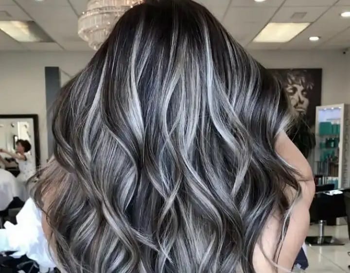Long Curled Black And Gray Hair