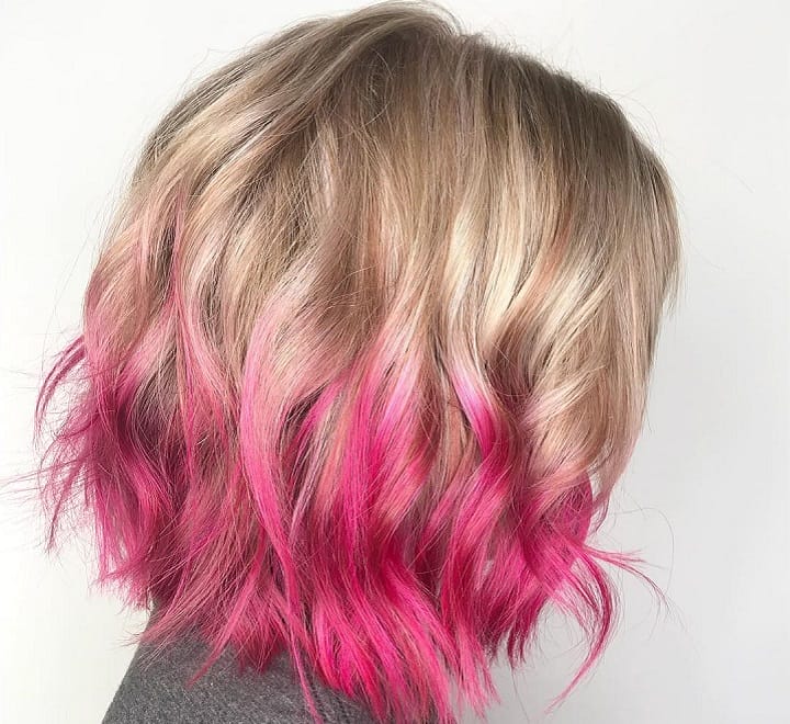 Short Hair With Wavy Pink Ombre