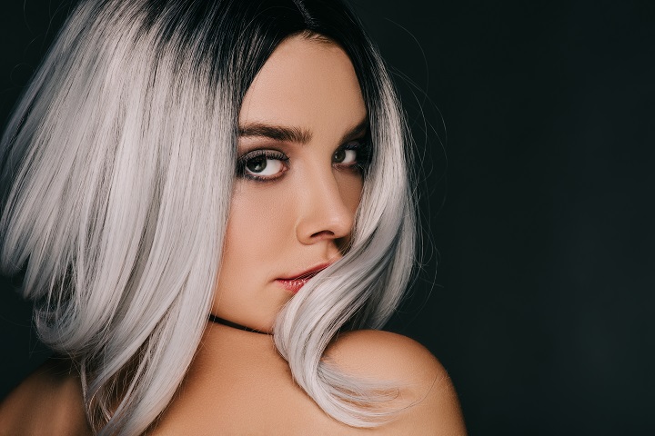 Woman With a Colored Silver Balayage Hair