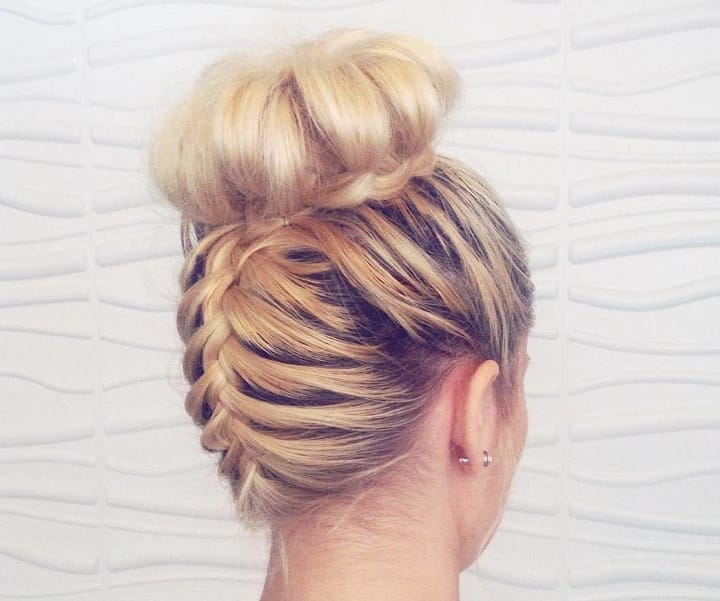 French Braid In a High Bun