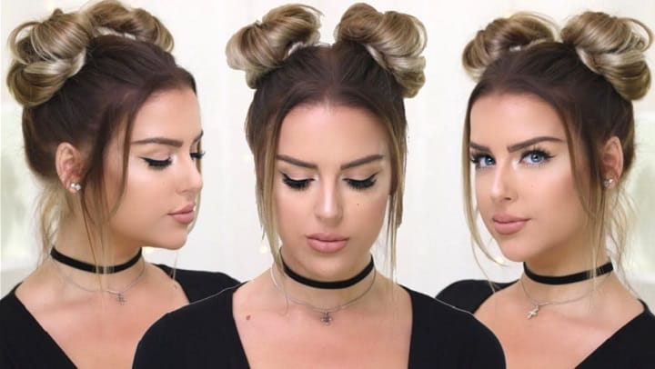 Girl With a Double Messy Bun Hairstyle