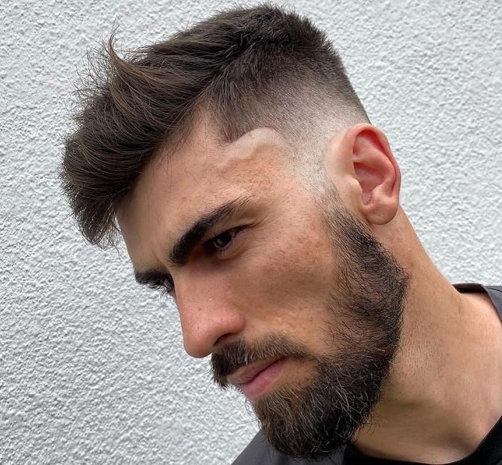 High Fade With Edge Up and Thick Beard 
