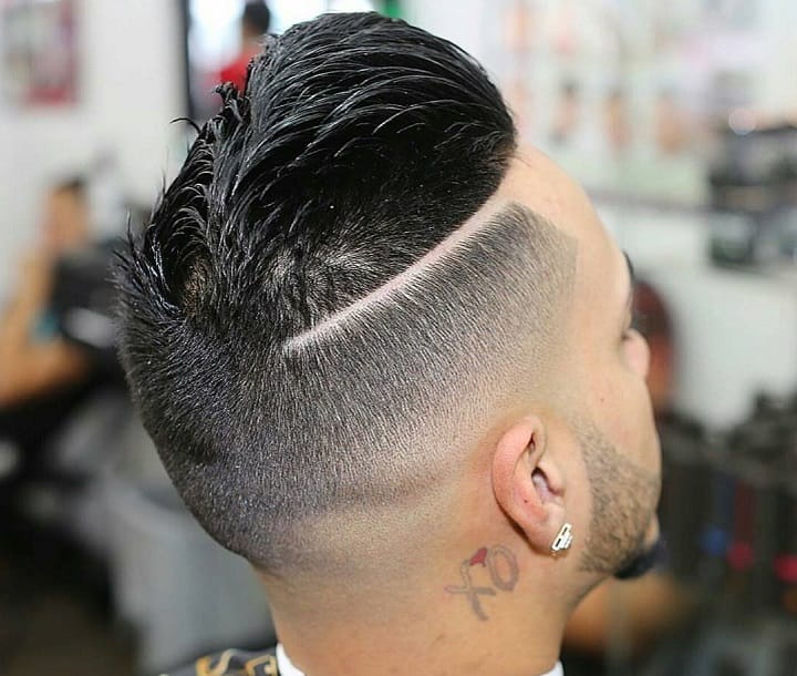 High Tape Fade With Hard Part Comb-Over 