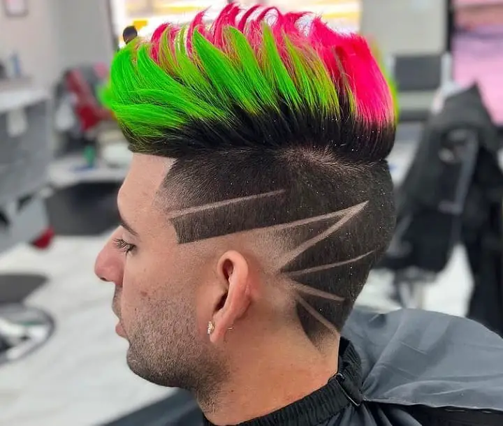 V-Shaped With Pink and Green Comb Over Bangs 