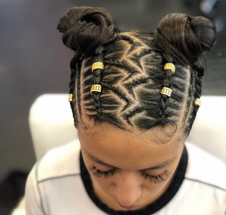 Zig Zag Baddie Braids And Space Buns