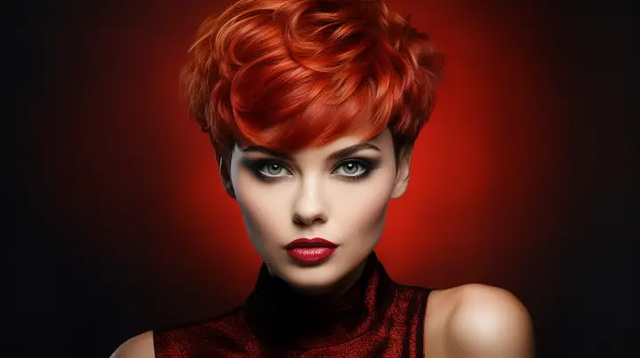 Bright Red Highlights Haircut on Short Hair