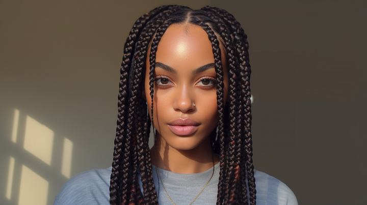 Center Parted Large Box Braids Hairstyle