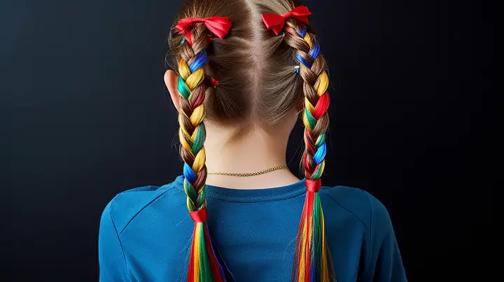 Colorful Hairstyle with Braided Pigtails for Girls