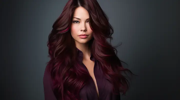 Dark Plum Hairstyle with Red Highlights