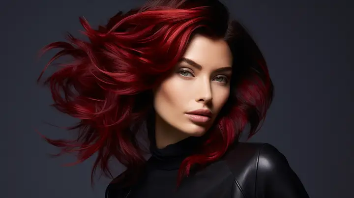 Edgy Red Highlights Haircut on Dark Hair