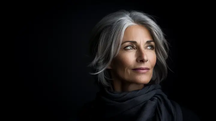 Layered Bob Hair with Natural Grey Color