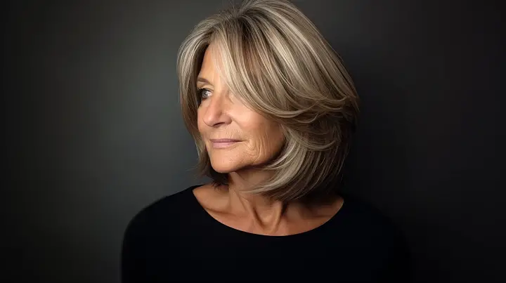 Layered Shoulder-Length Bob Hair for Older Women