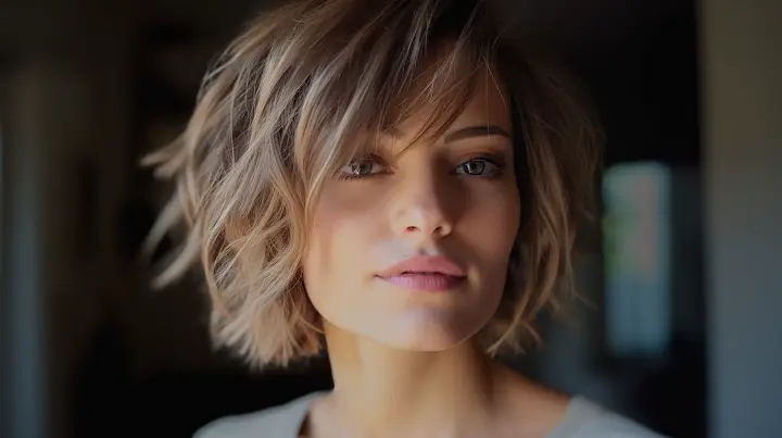 Shorter Messy Layered Bob Hair with Highlights