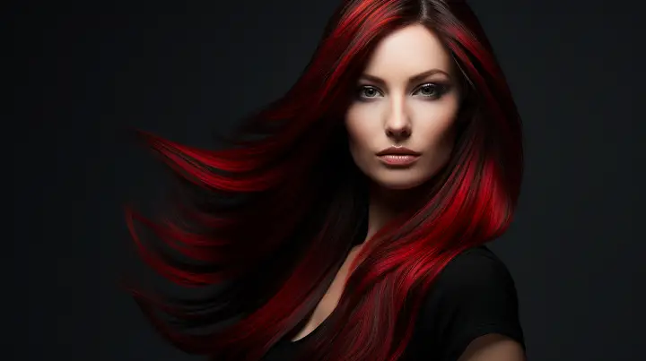 Sleek Straight Dark Hair Haircut with Red Highlights