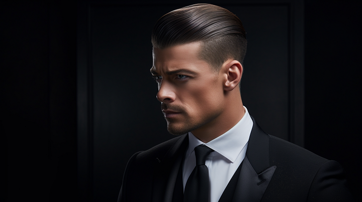 Slick Back Haircut With Taper Fade