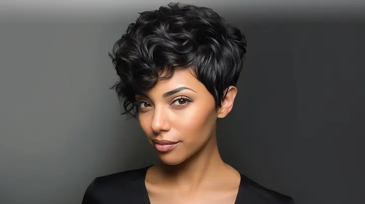 Black Tapered Pixie for Wavy Hair