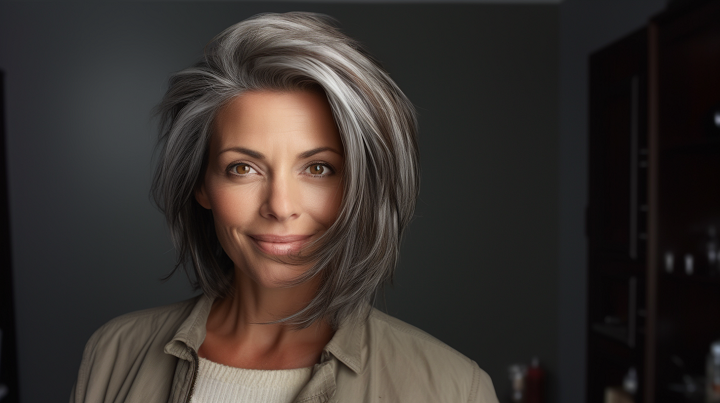 Brown to Silver Fox Gray Blending Haircut