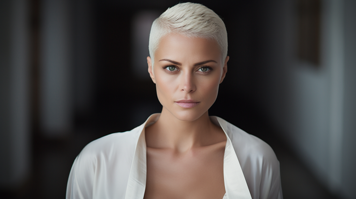 Extra Short Buzzed Hairstyle with Platinum Blonde Color